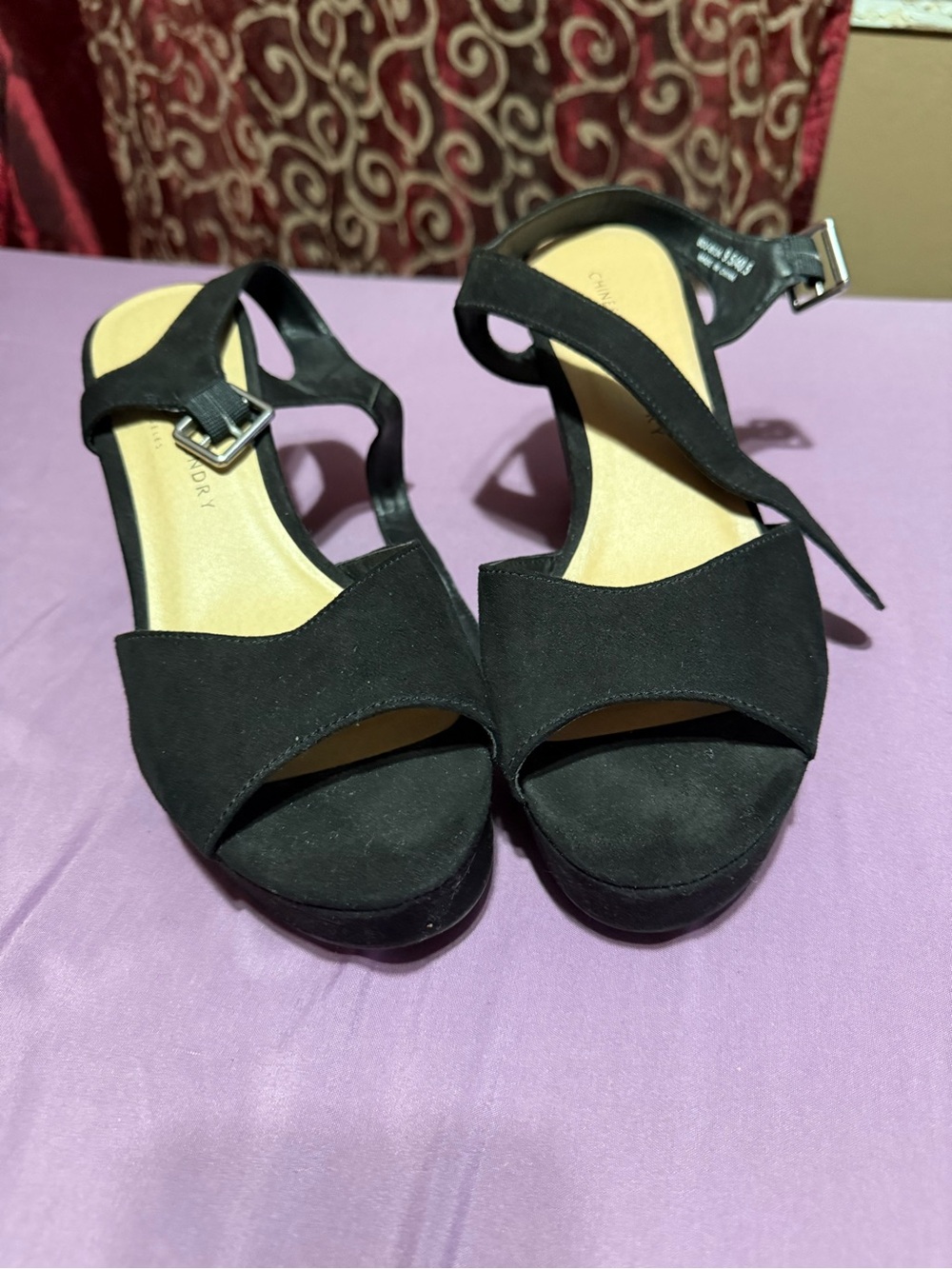 Chinese Laundry Black Suede Open-Toe Platform Heels